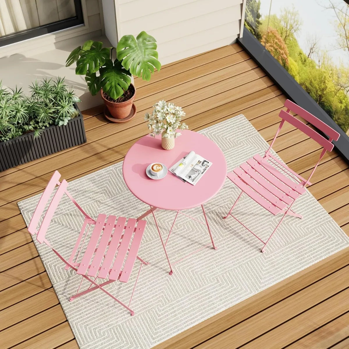 XIUWO Folding Bistro Table And Chairs Outdoor Patio Set