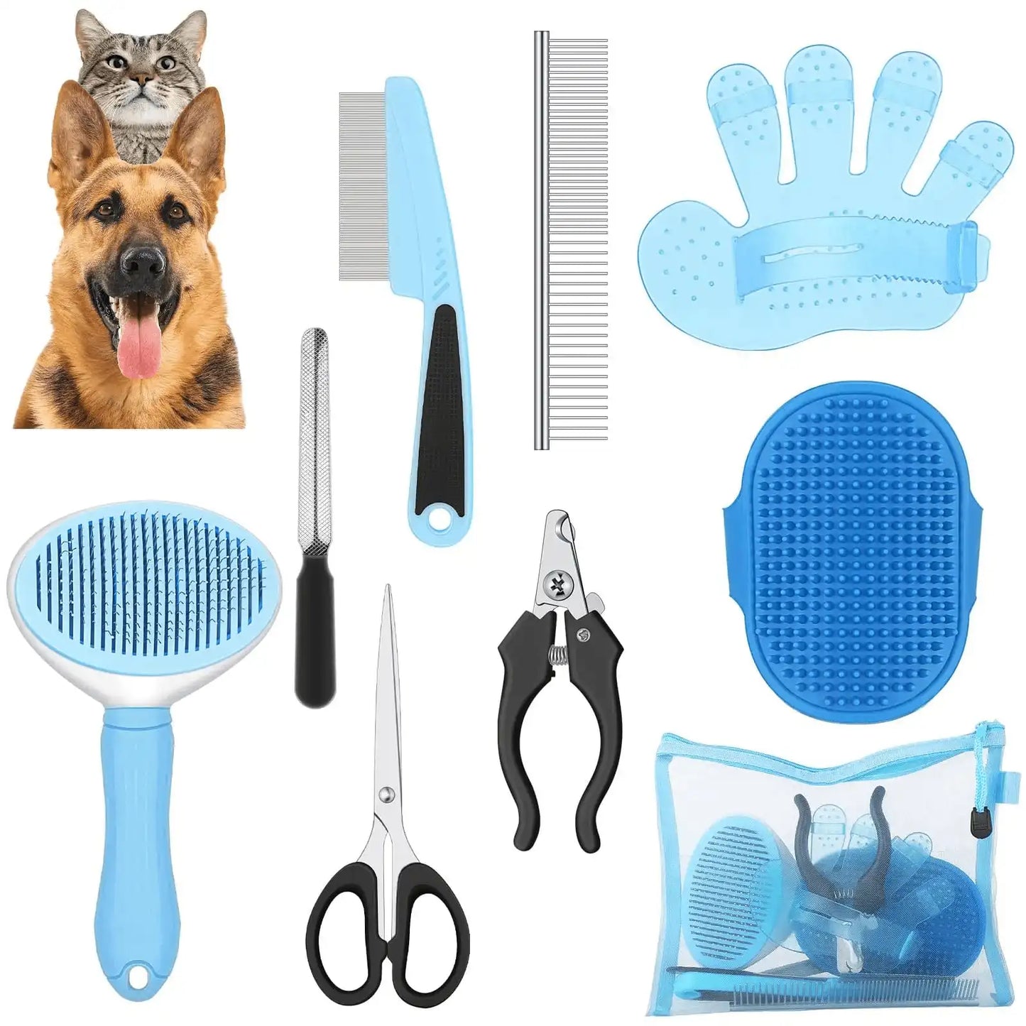 9-Piece Dog Grooming Kit With Deshedding Slicker Brush And Clippers