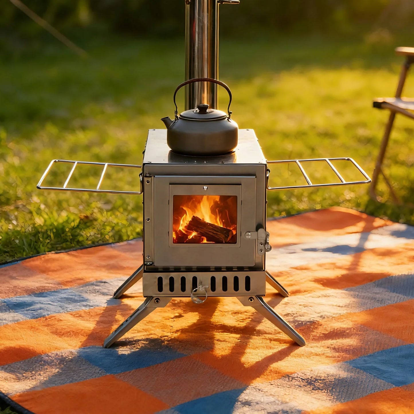 2 in 1 Portable Stainless Steel Hot Tent Stove Wood Burning Stove with 7 Chimney Pipes  for Outdoor Heating & Cooking Sauna Heater