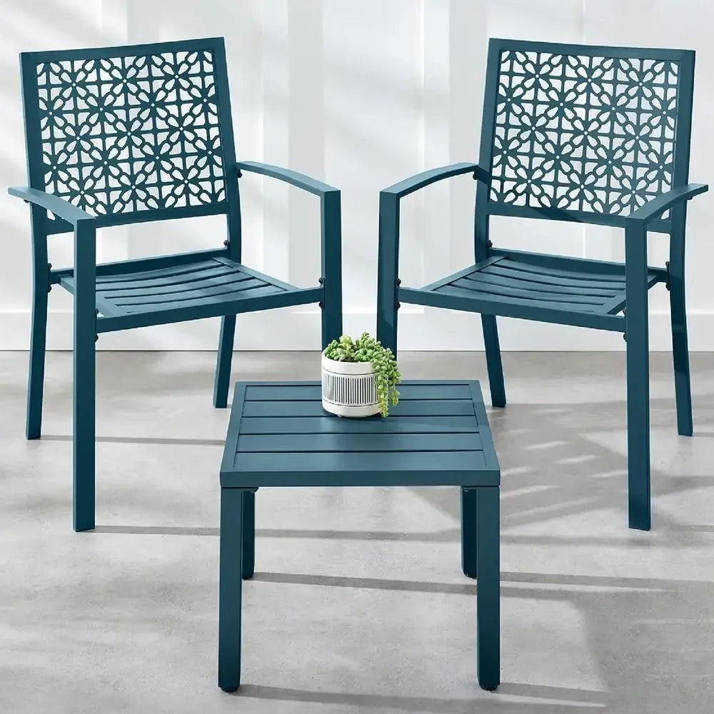 3-Piece Outdoor Bistro Set Steel Table and Stackable Chairs