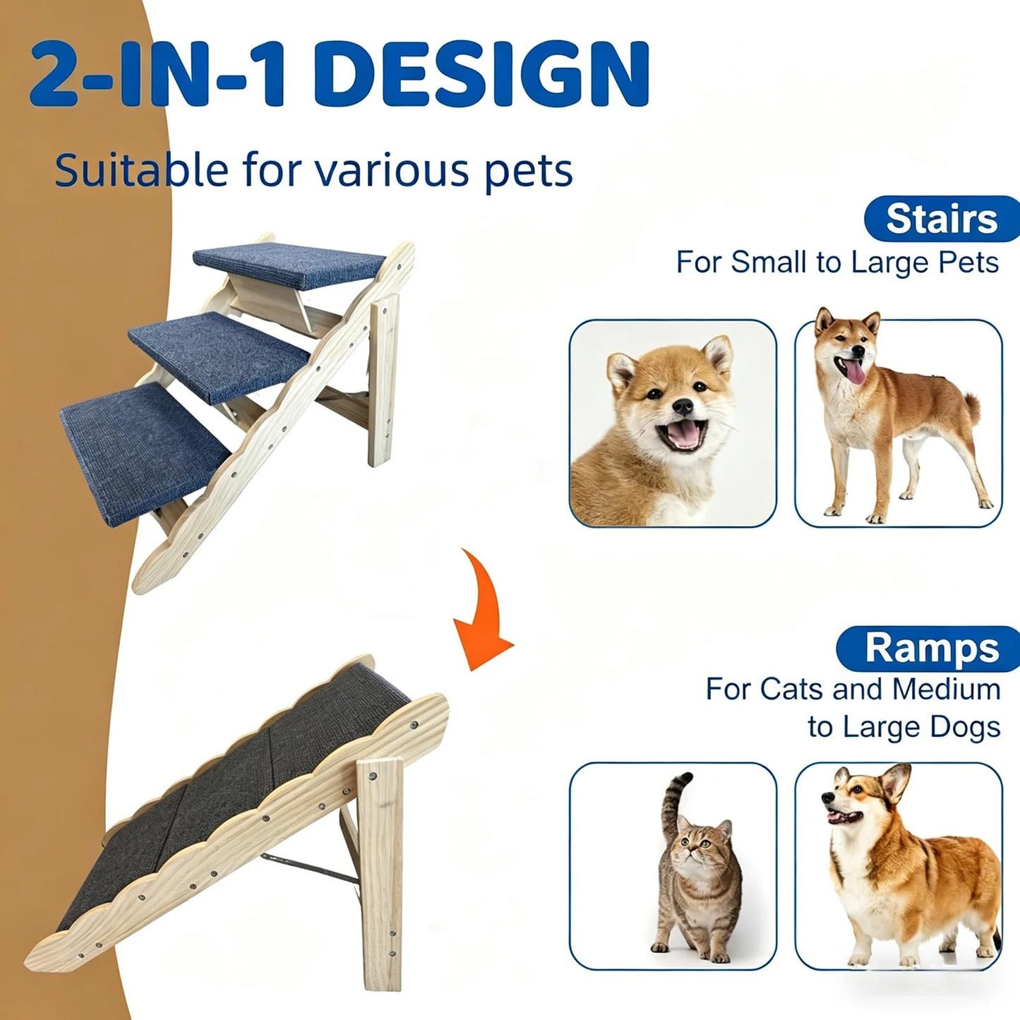 DishyKooker Wooden Pet Stairs And Folding Dog Car Ramp