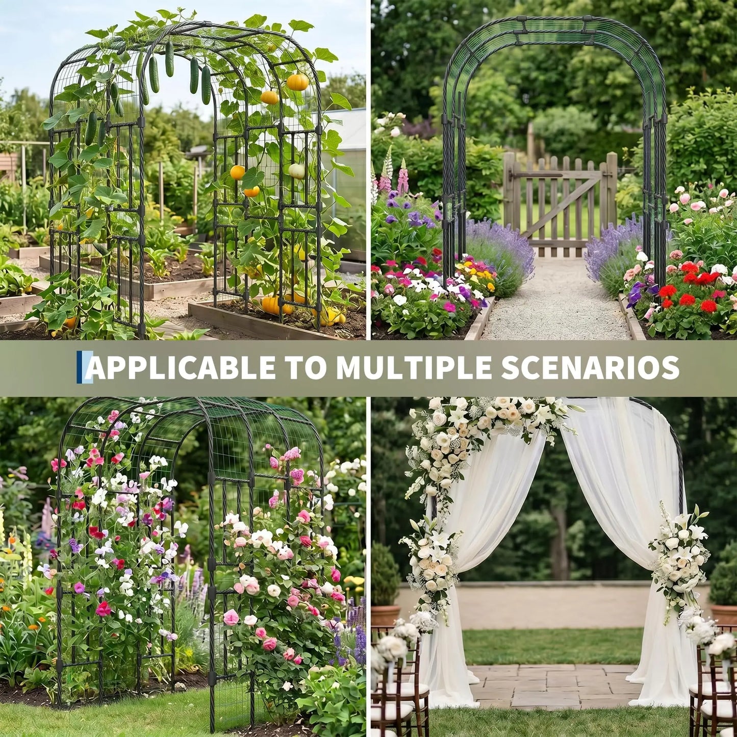 DishyKooker Heavy Duty Steel Garden Arch Trellis Plant Arbor