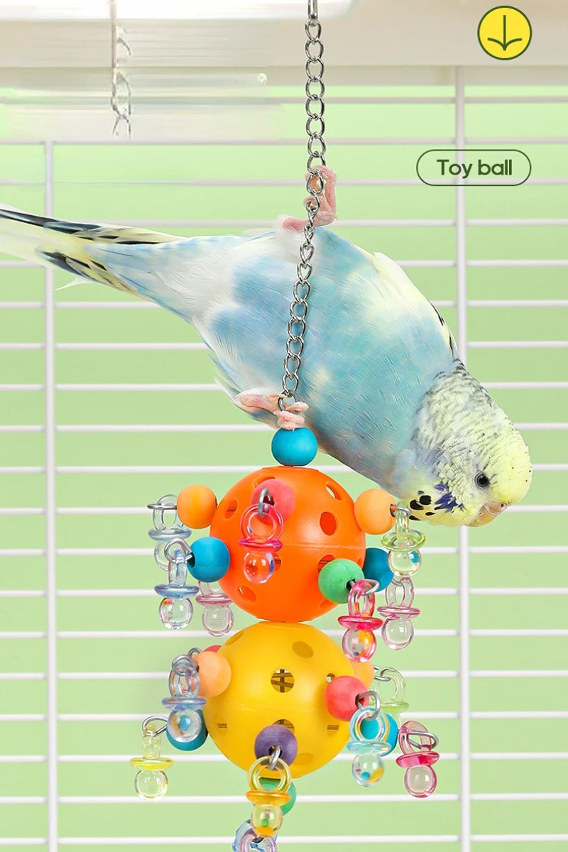 1PC Parrots Chew Swing Cage Hanging Cockatiel Birds Toy with Foraging Holes Hanging Bead Birds Cage Decor Pet Bird Bites Toy
