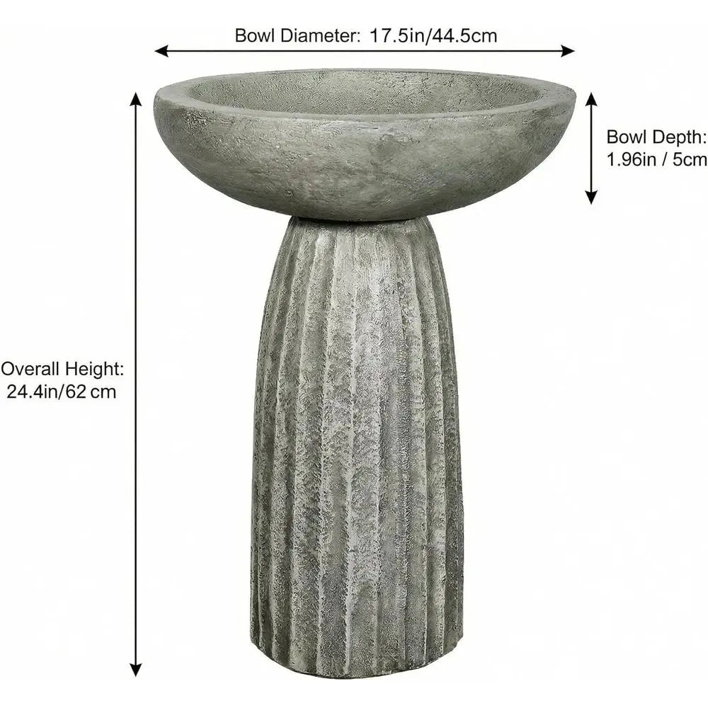 Fiber Reinforced Concrete Bird Bath With Textured Pedestal Outdoor Garden Decor