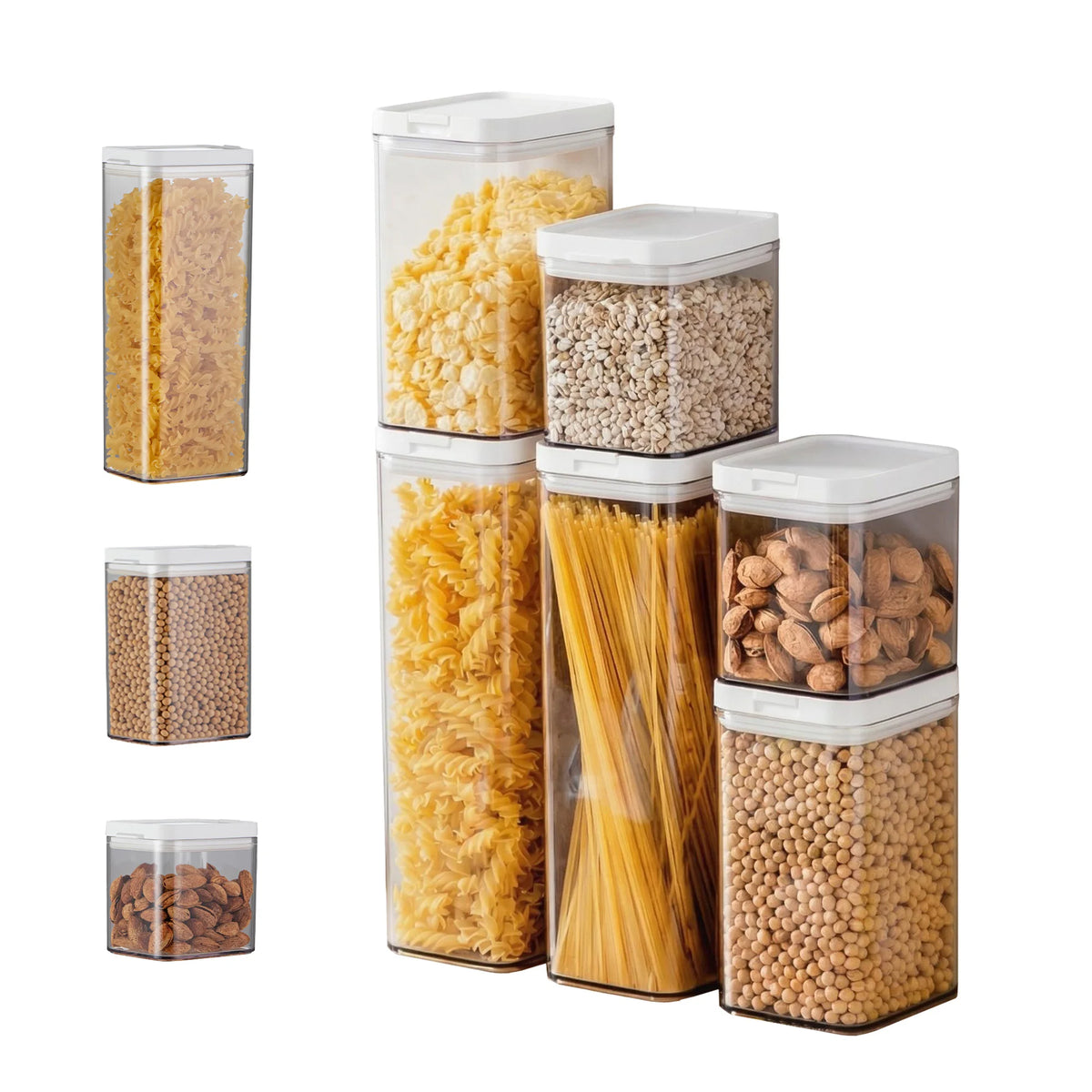 6pcs Set Airtight Food Storage Containers, Clear Plastic Sealed Jars with Flip Lid, Multi‑Capacity Kitchen Pantry Organizer for Pasta Cereal Snack