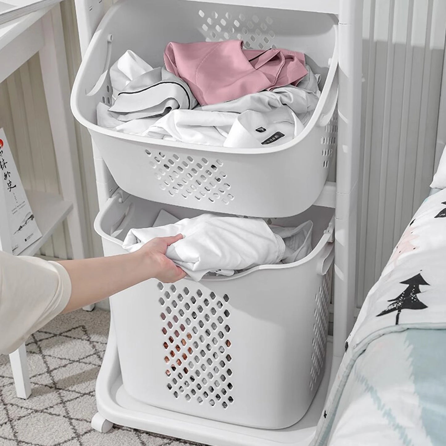 2 4 Tier Laundry Basket Cart With Removable Storage Buckets