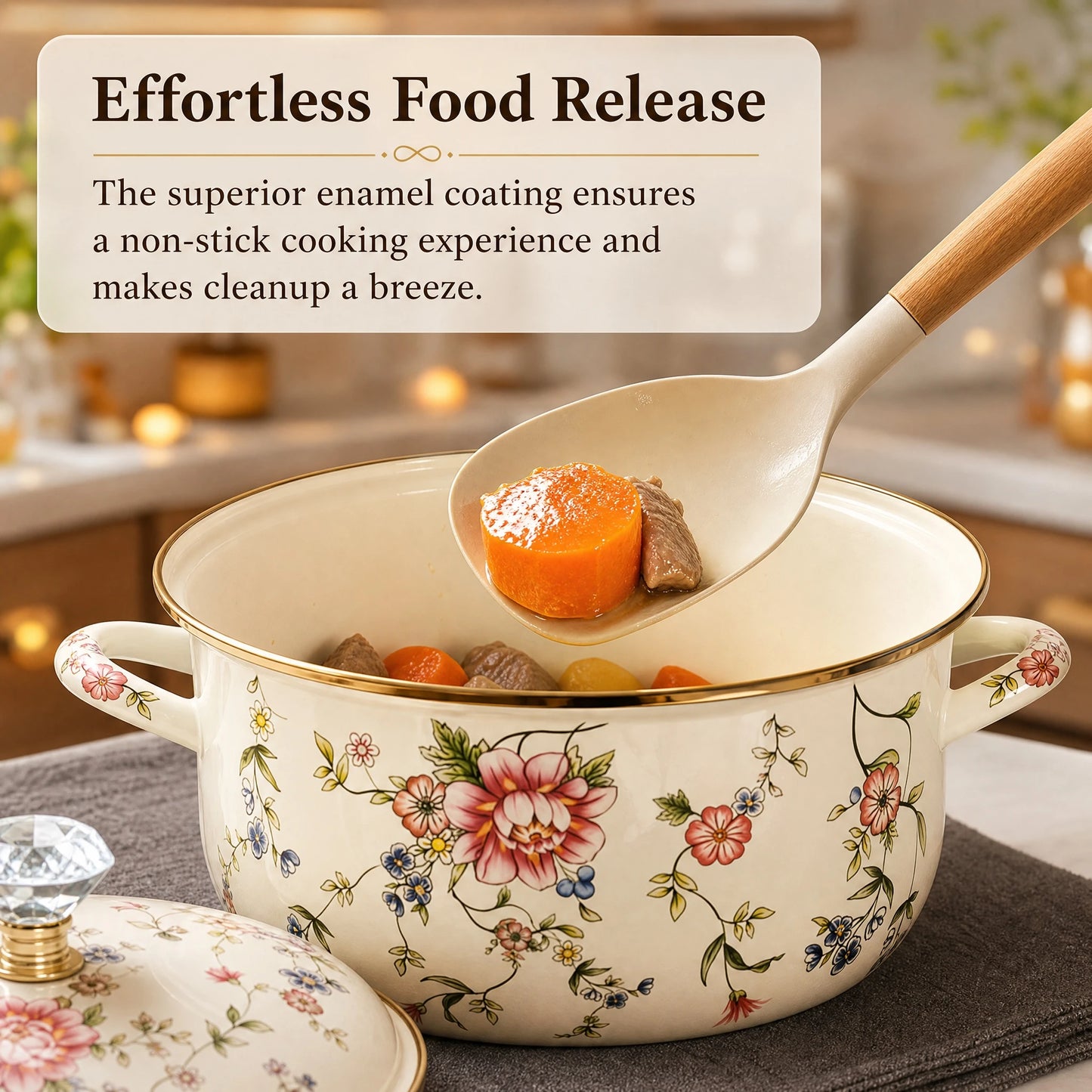 4.5 Quart Enamel Pot with Lid,Large Vintage Cooking Pot for Soup Stew Pasta,Dual Handle Enamelware Saucepan Gift for All Stovetops