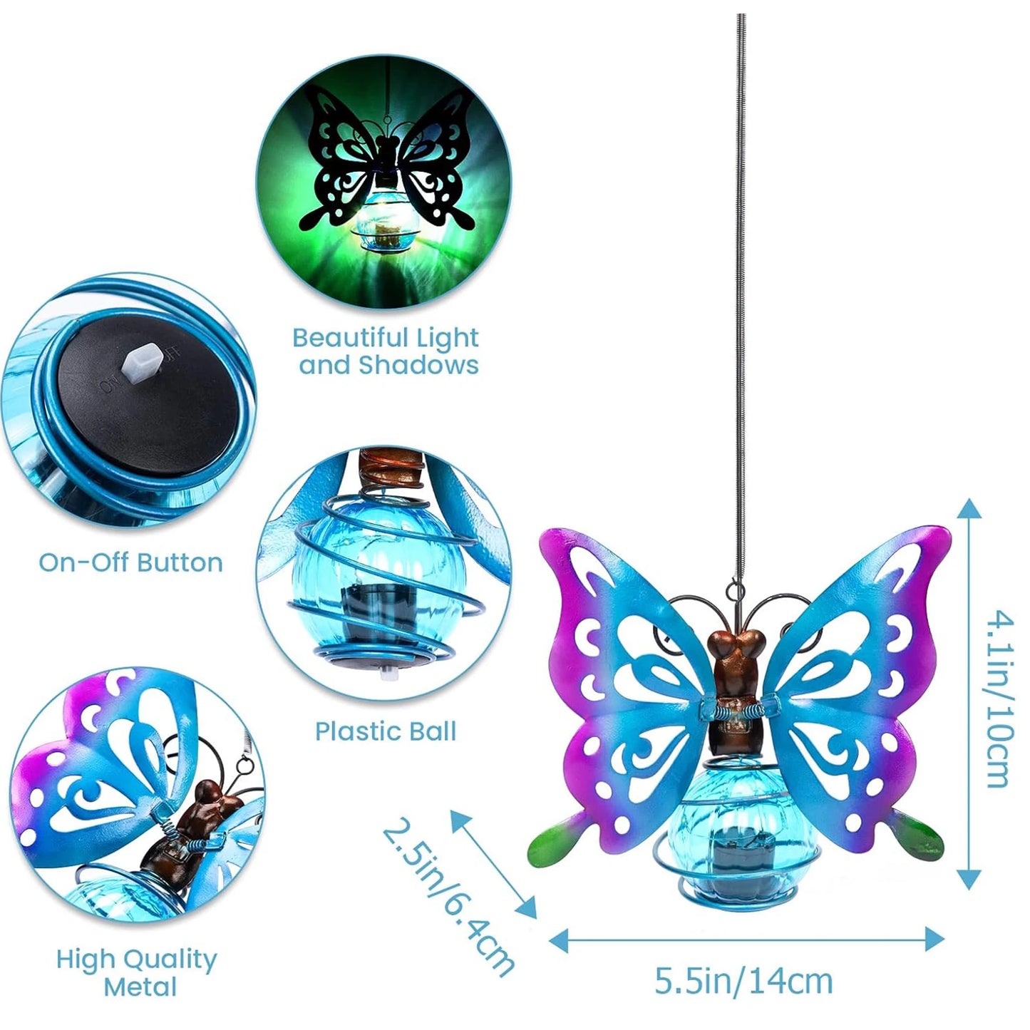 Solar Powered Led Hanging Animal Lights Butterfly Lanterns