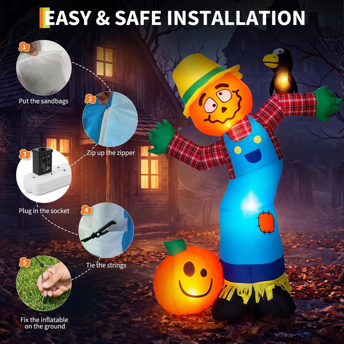 Lighted Halloween Pumpkin Scarecrow Inflatable Lawn and Porch Decoration