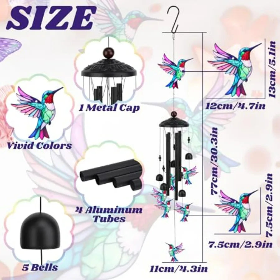 Hummingbird Wind Chimes Outdoor Metal For Patio Yard Garden