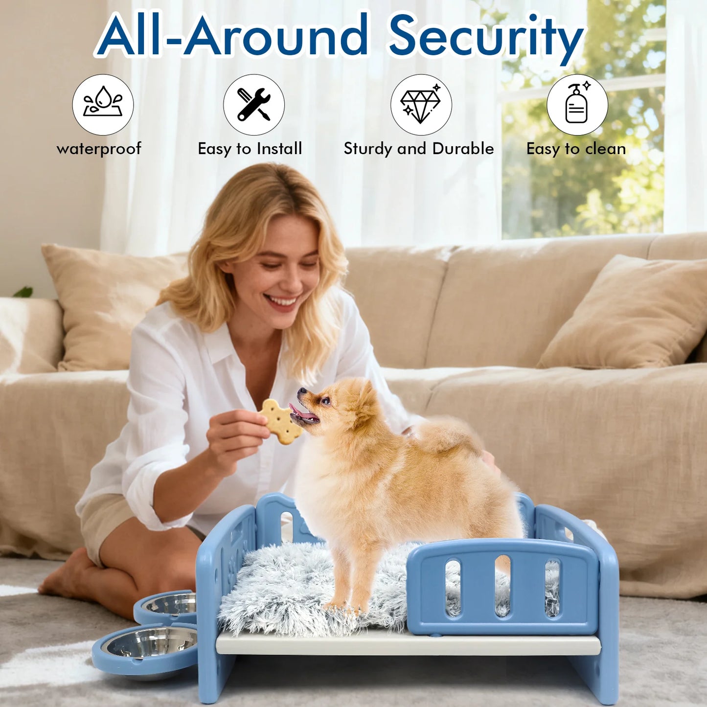 Puppy Dog Bed With Calming Mat And Elevated Steps