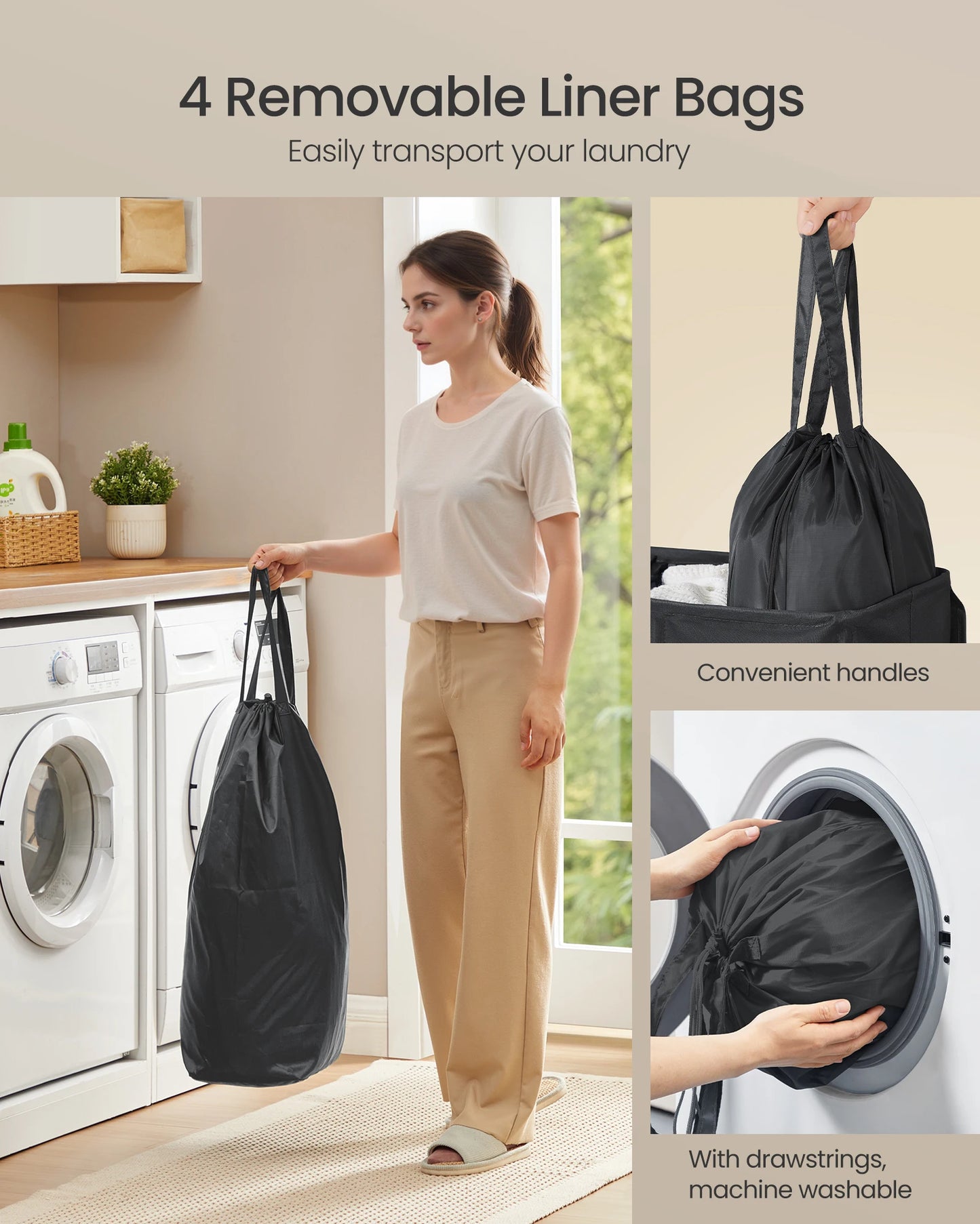 Songmics Laundry Hamper 4-Compartment Sorter With Lid And Liner Bags