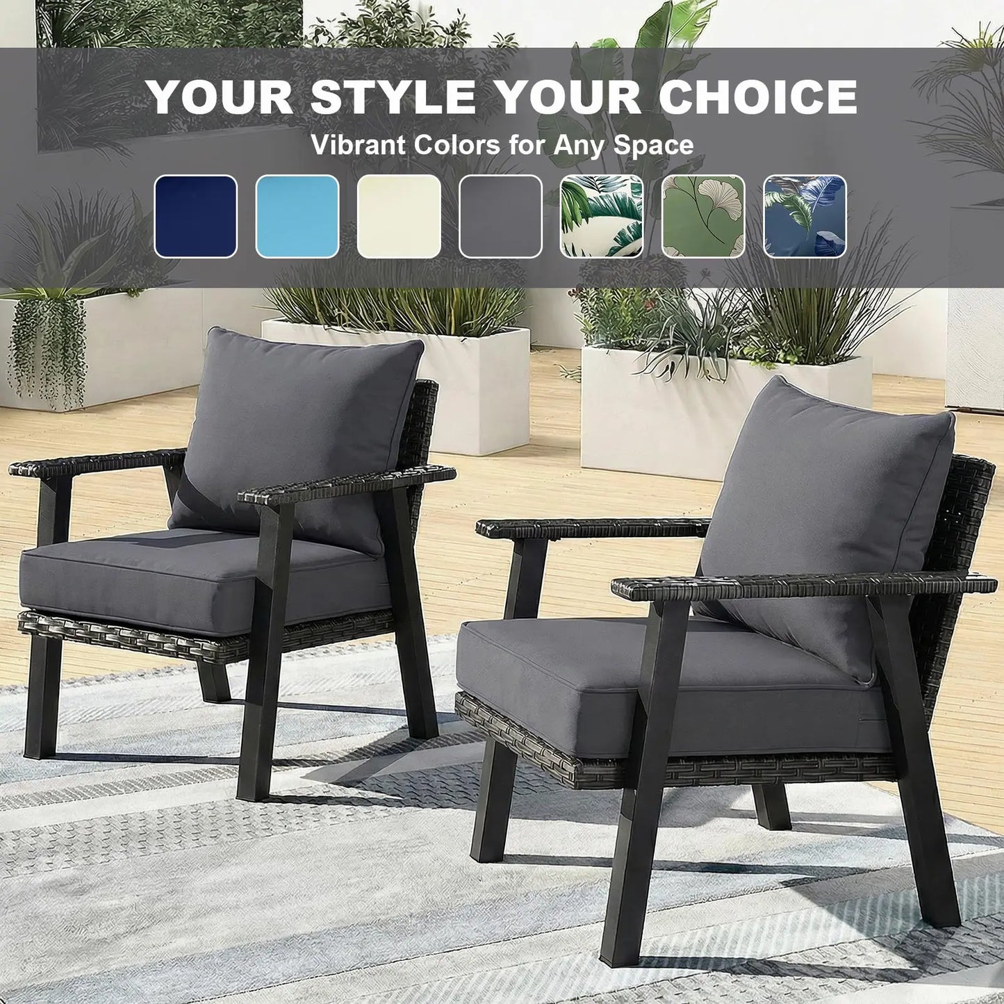 Outdoor Chair Cushions, 60*60*10CM Outdoor Cushion for Patio Furniture, Patio Chair Cushion, Waterproof & Fade Resistant Deep Patio Furniture Cushions Set with Handle and Ties
