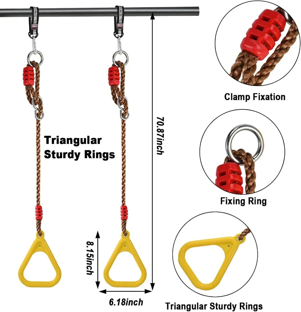 3pcs Outdoor Swing Set with Adjustable Ropes, Disc & Ring Hangers, Trapeze Bar, U-Board Seat and Monkey Bars with EVA Soft Disc for Backyard Play