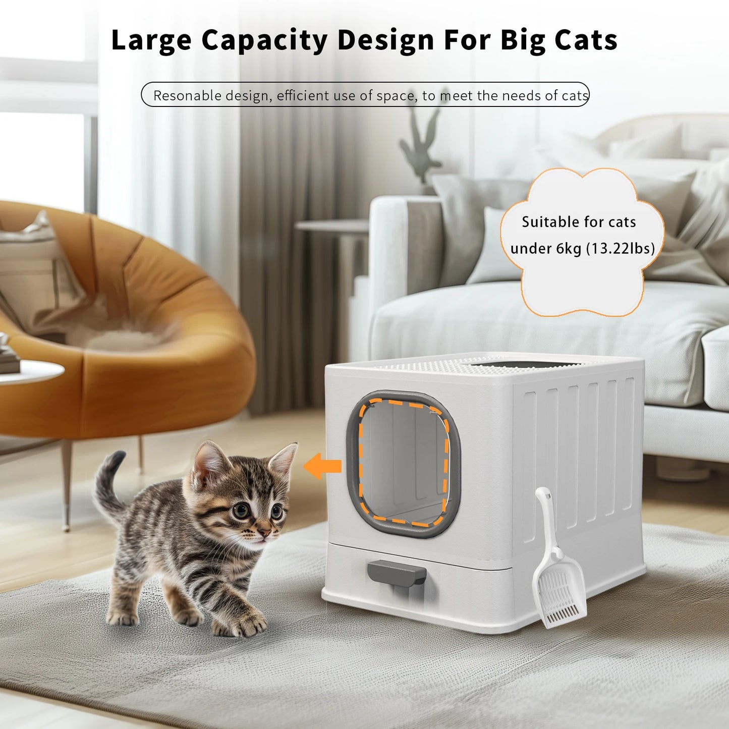 Easy Clean Enclosed Plastic Cat Litter Box With Lid