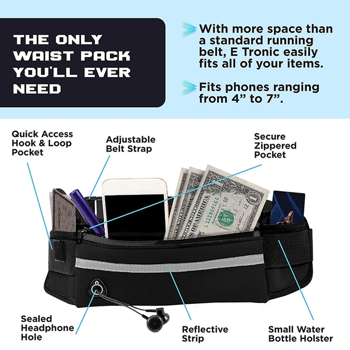 NONECN Hands Free Dog Leash With Reflective Tape And Retractable Waist Belt