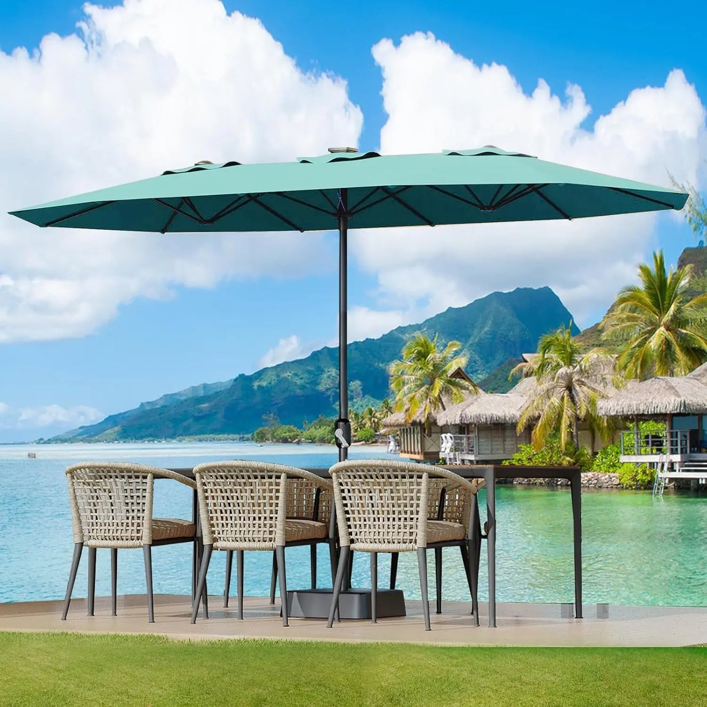 Twister Patio Umbrella Double-Sided Rectangle Market With Cross Base