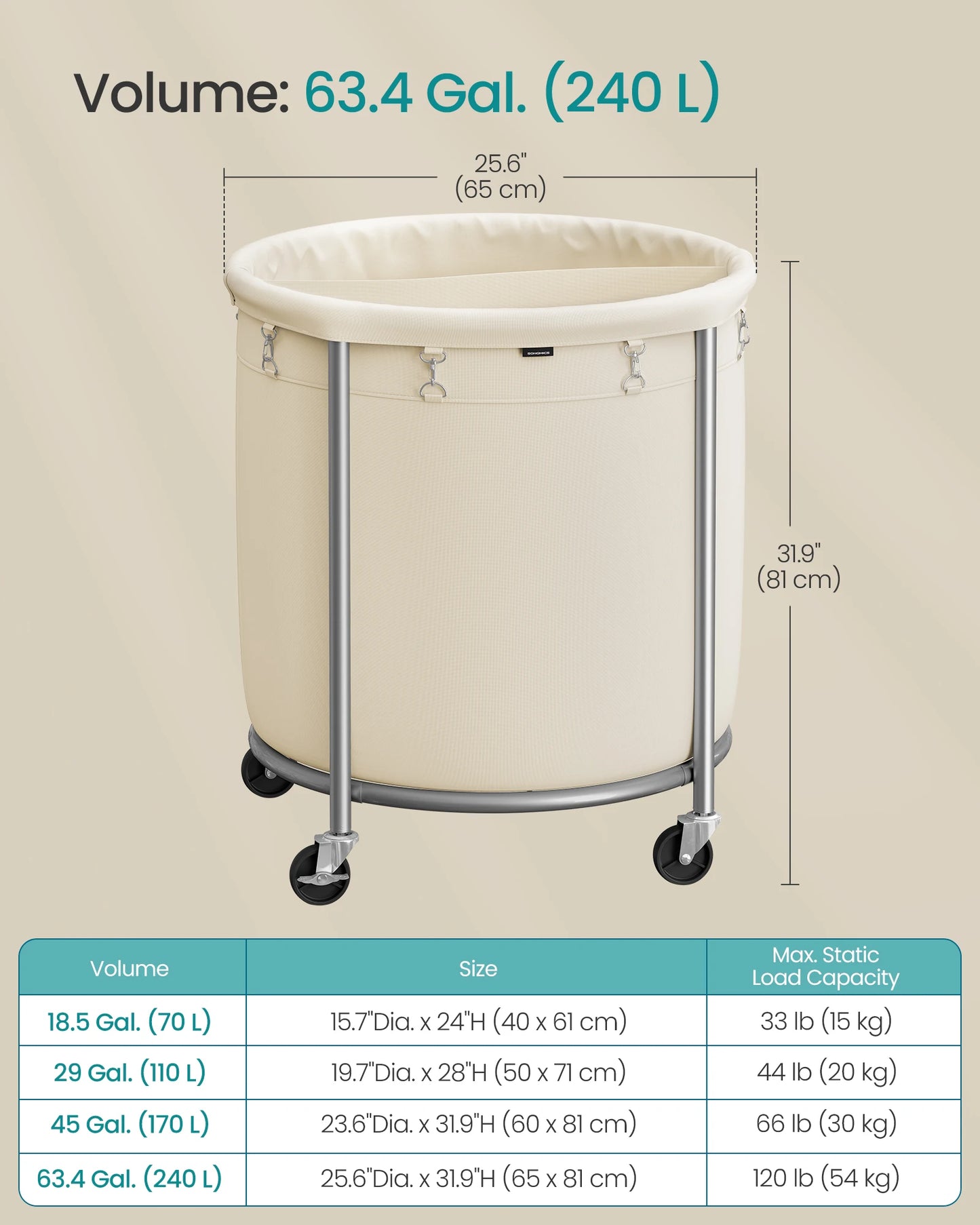 SONGMICS Heavy Duty Rolling Laundry Hamper With Wheels