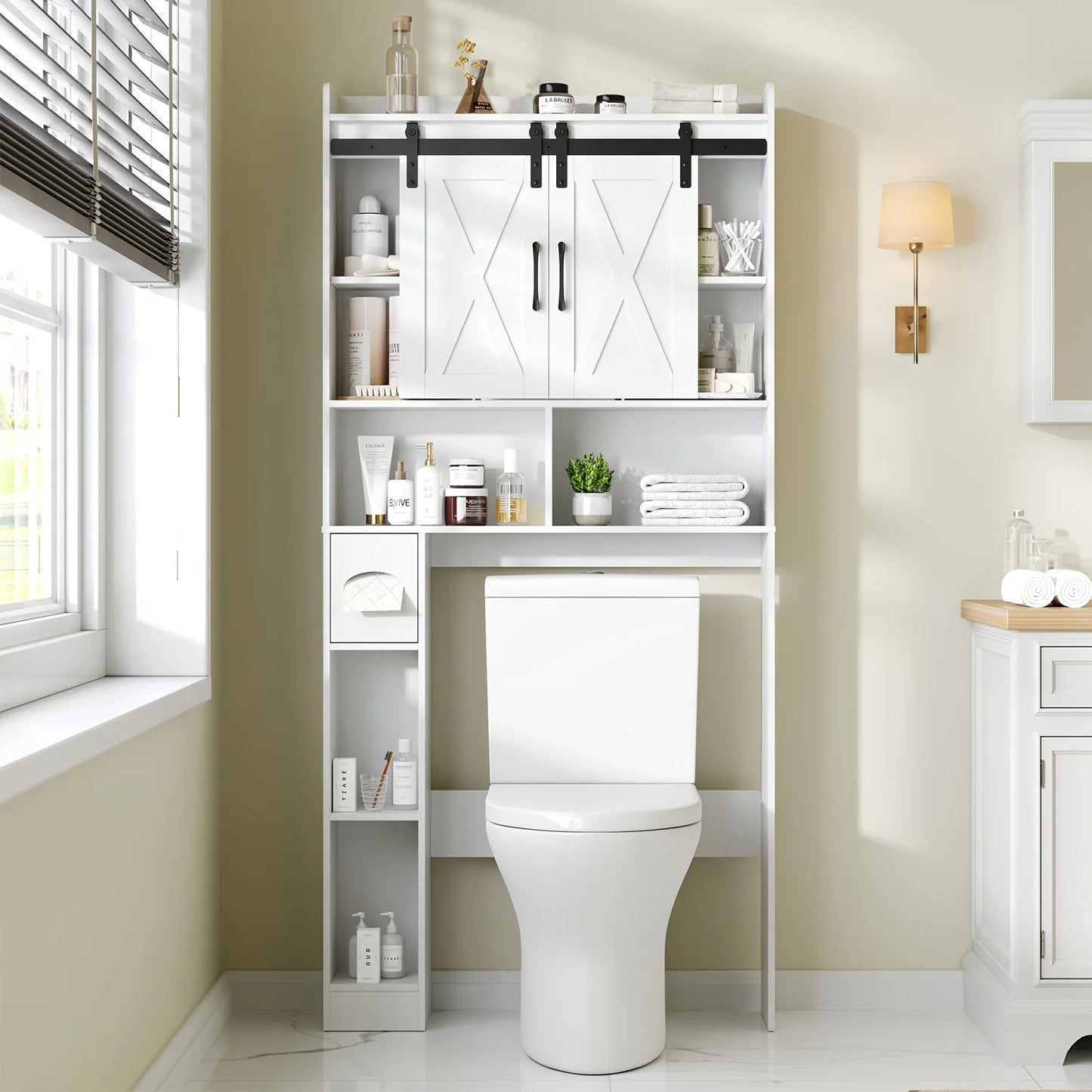 VABCHES Over Toilet Storage Cabinet With Toilet Paper Holder Stand