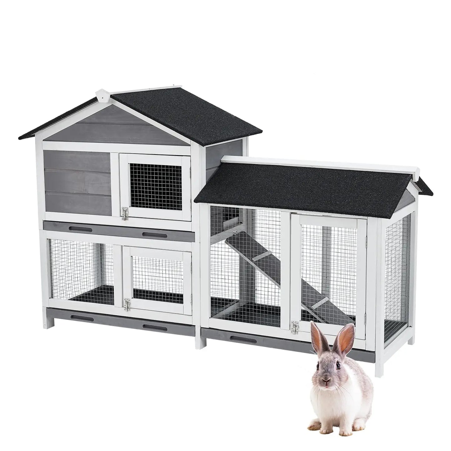 DishyKooker Two Tier Wooden Bunny Hutch With Removable Trays