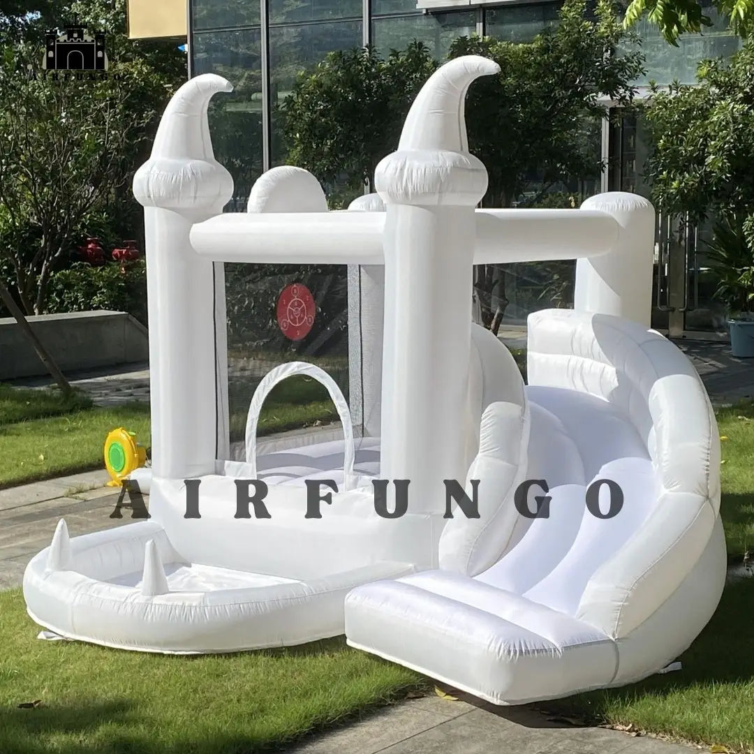 White Bounce House with Blower Kids Ball Pool Family Backyard Bouncy Castle Suitable for Birthady Events Parties Customization