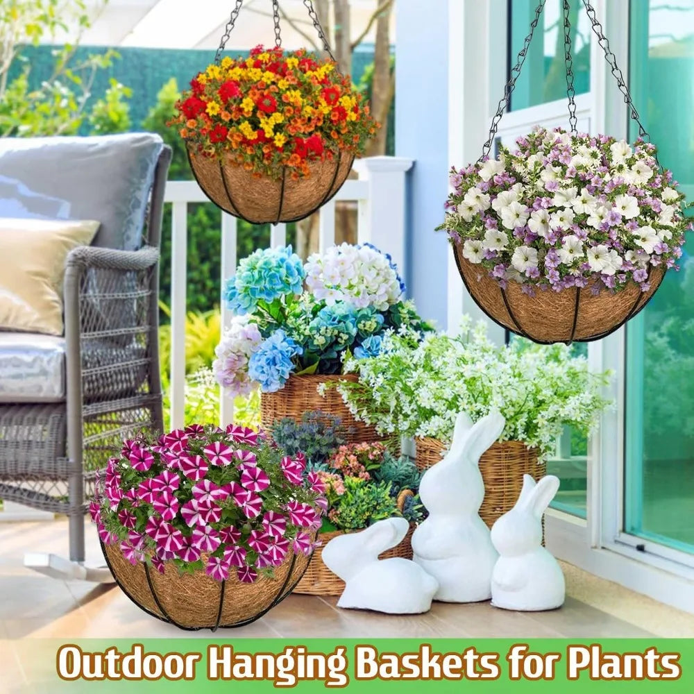 3 Pack 10 Inch Metal Hanging Baskets with Coconut Liners for Plants, Outdoor Porch Balcony Garden Decoration