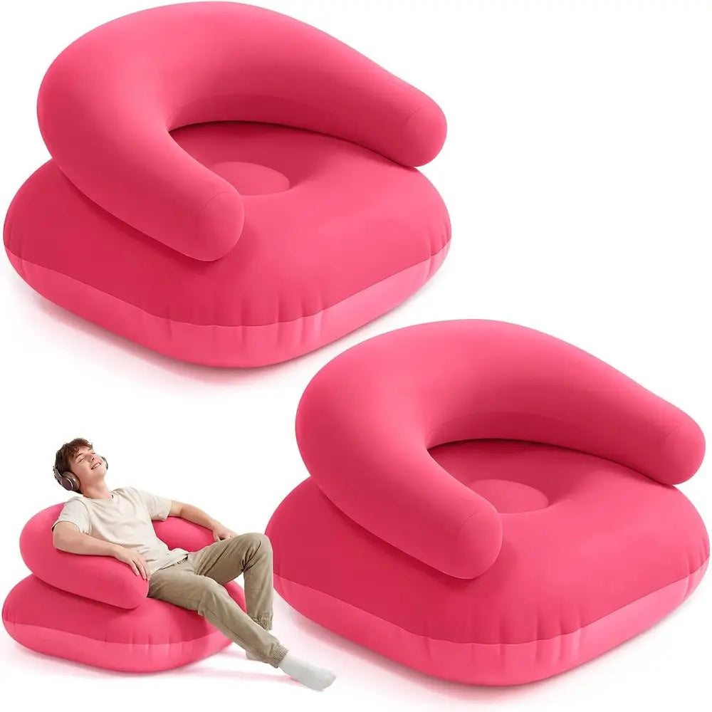 2 Pcs Inflatable Chairs for Adults - Portable Locking Sofa or Living Room Learning Camping Party (Hot Pink)