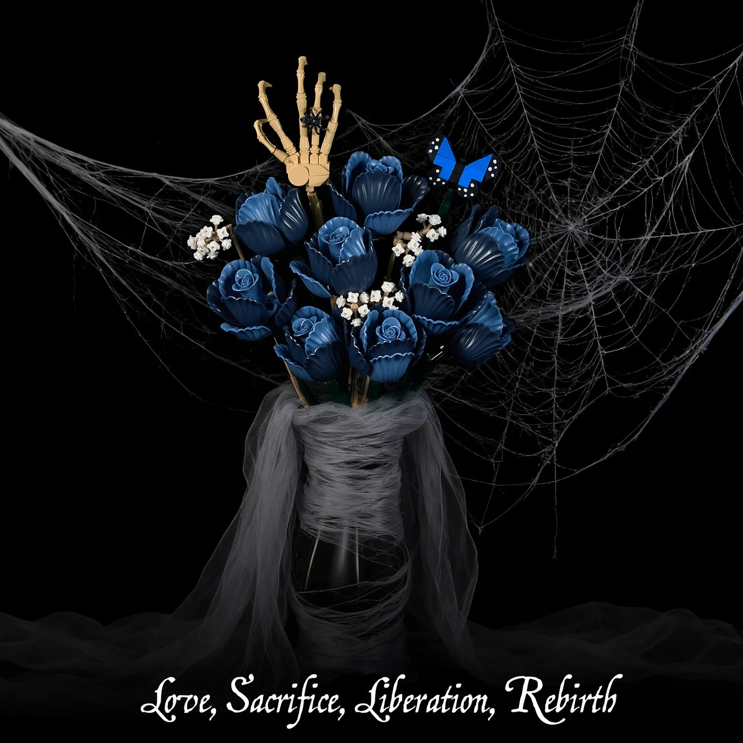 Corpse Bride Bouquet Building Blocks Set Blue Rose Flower Model
