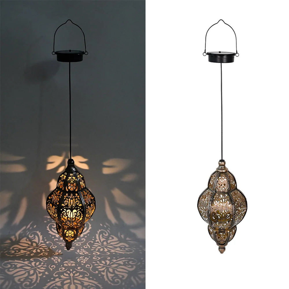 Outdoor Solar Lights Moroccan Decoration Lantern Waterproof Decor Light Iron Hollow Out Projector Lamp For Home Party Holiday