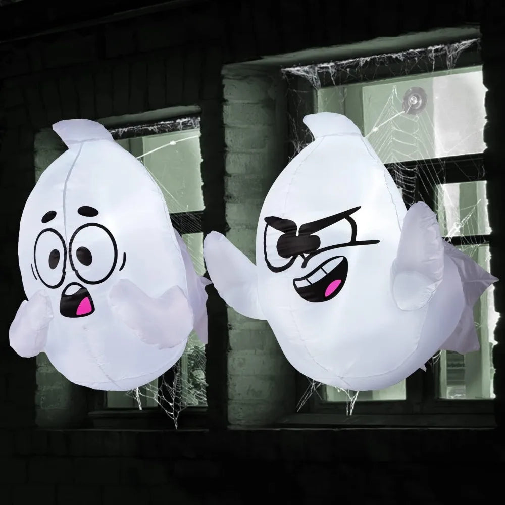 Halloween Inflatable Window Ghosts With LED Lights Outdoor Decorations