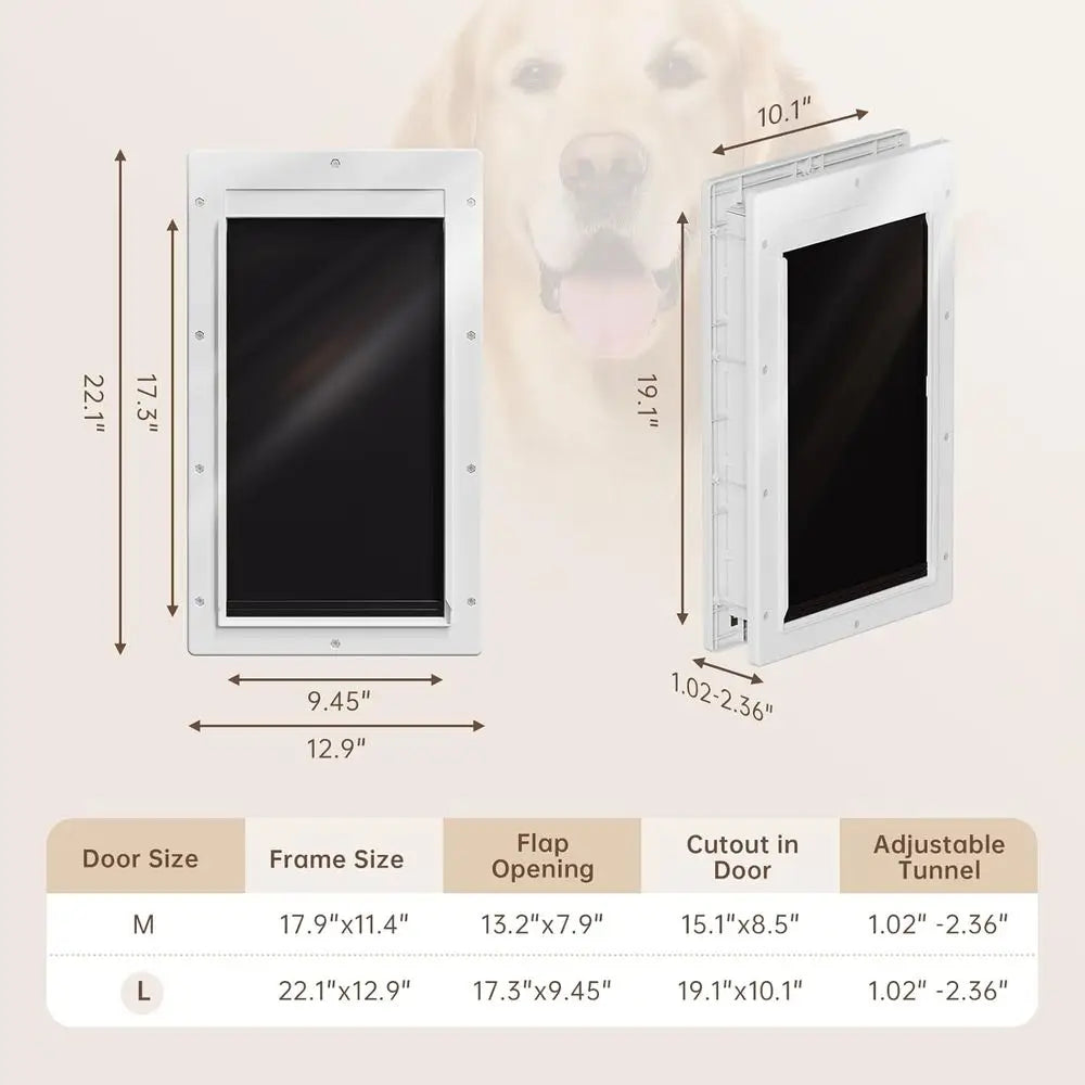 Large Dog Door for Pets Up to 100 lb, Durable Plastic, 2 Magnetic Latches, Closing Panel, Never Rust, Easy Install for Interior