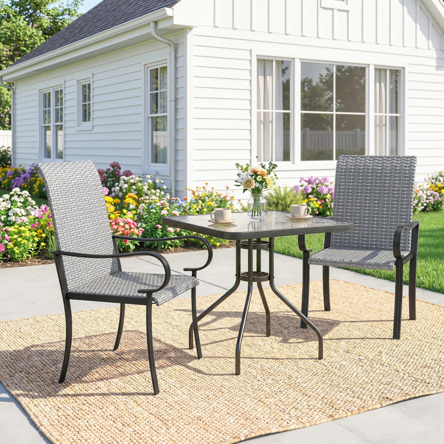 Outsunny Outdoor Wicker Dining Chairs With Armrests