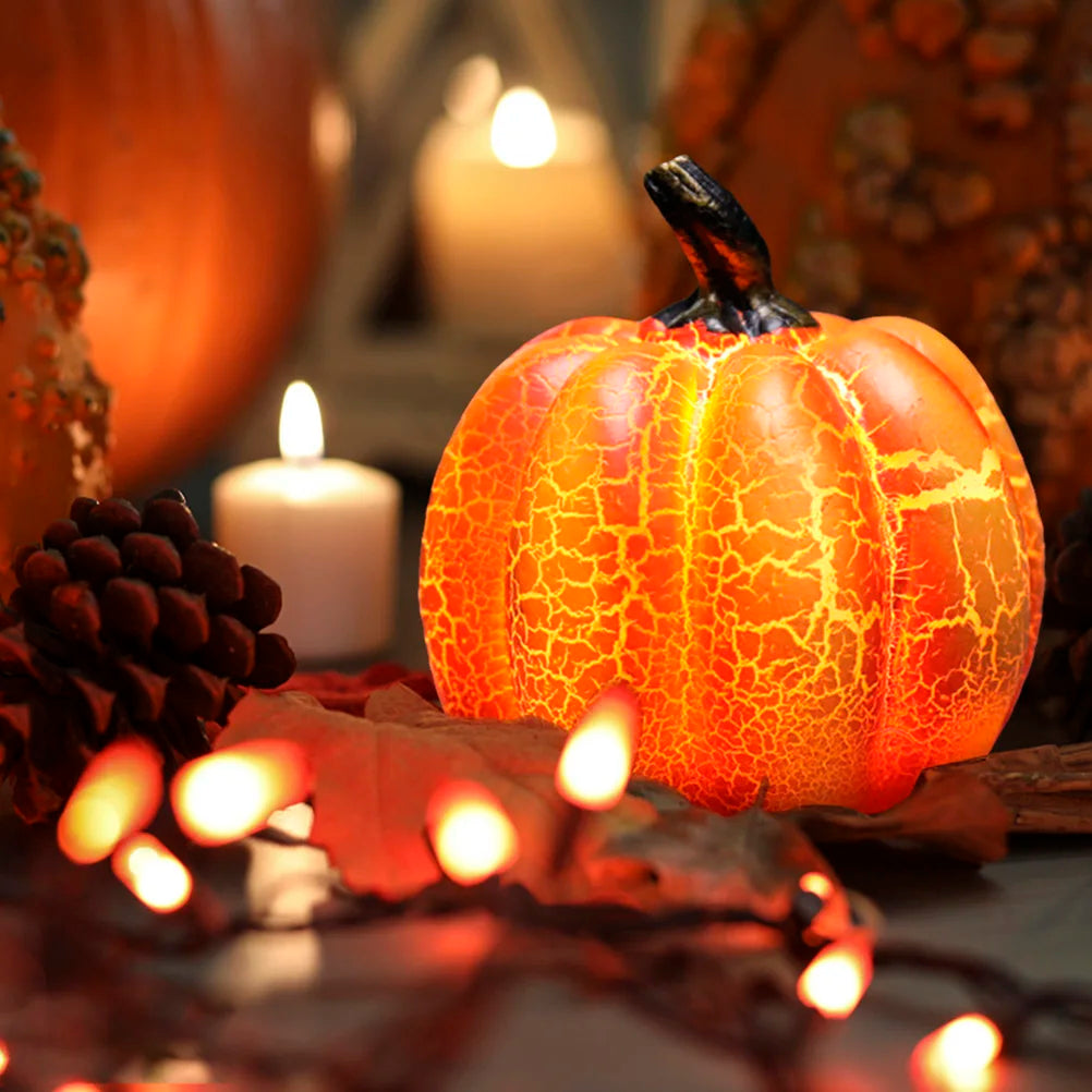 10Pcs LED Halloween Pumpkin Lantern Resin Pumpkin Lamp Multiple Shapes Halloween Dress Up Props Resin Pumpkin Lamp