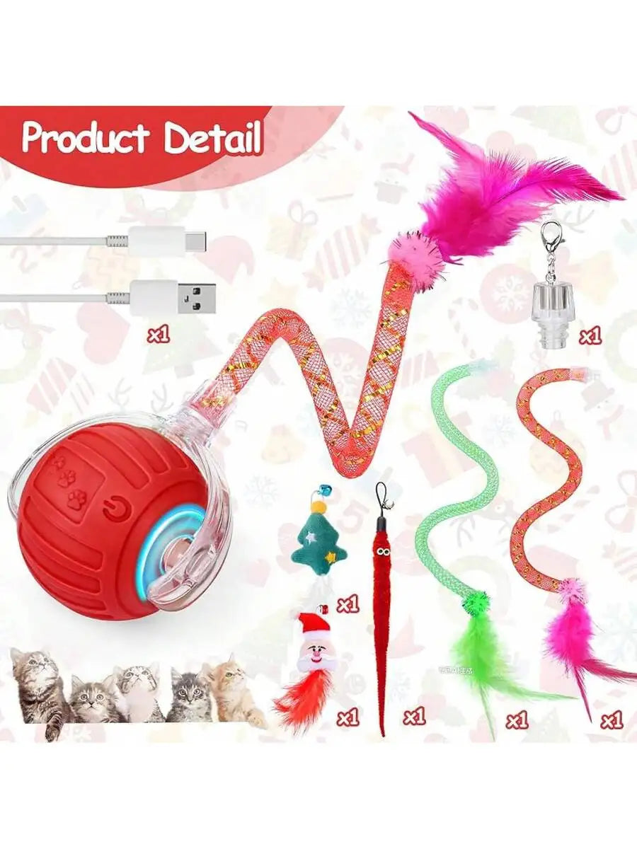 Motion Activated Interactive Cat Toy Ball With Feather Tails