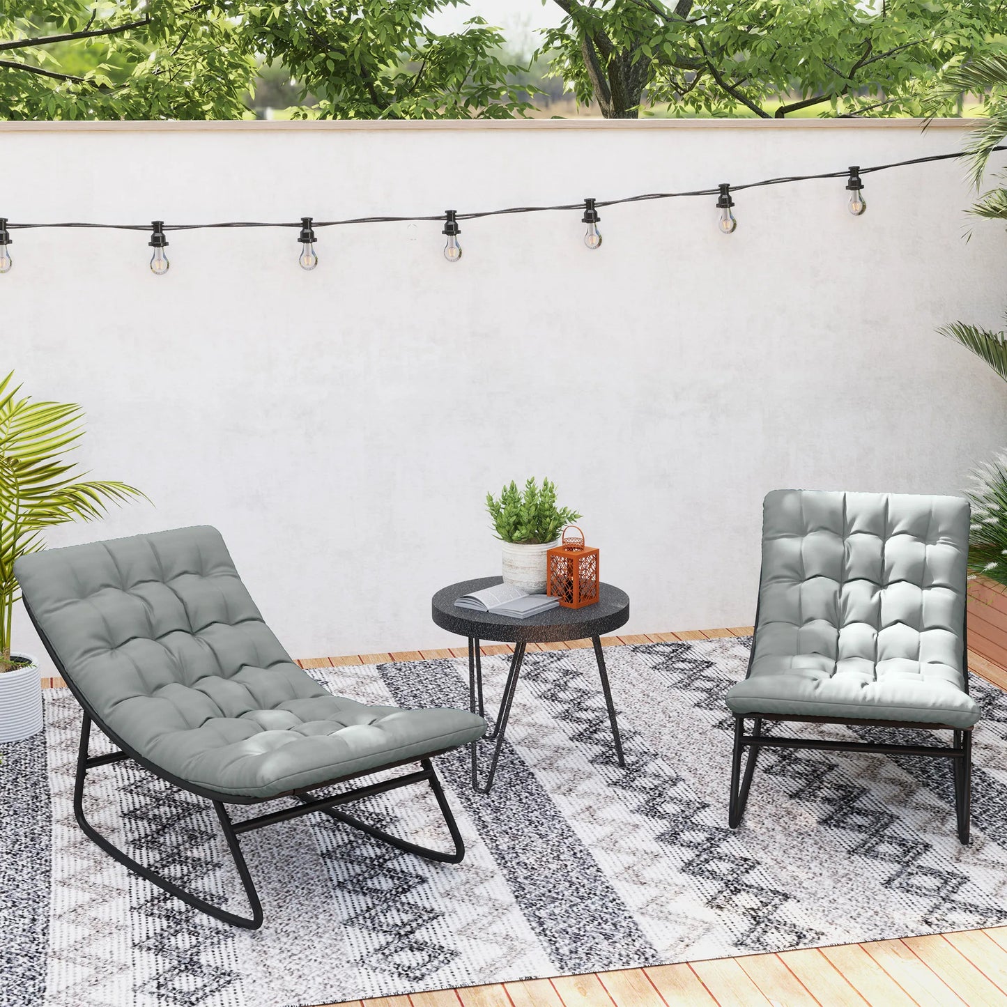 Outsunny Outdoor Rocking Chairs With Durable Metal Frame