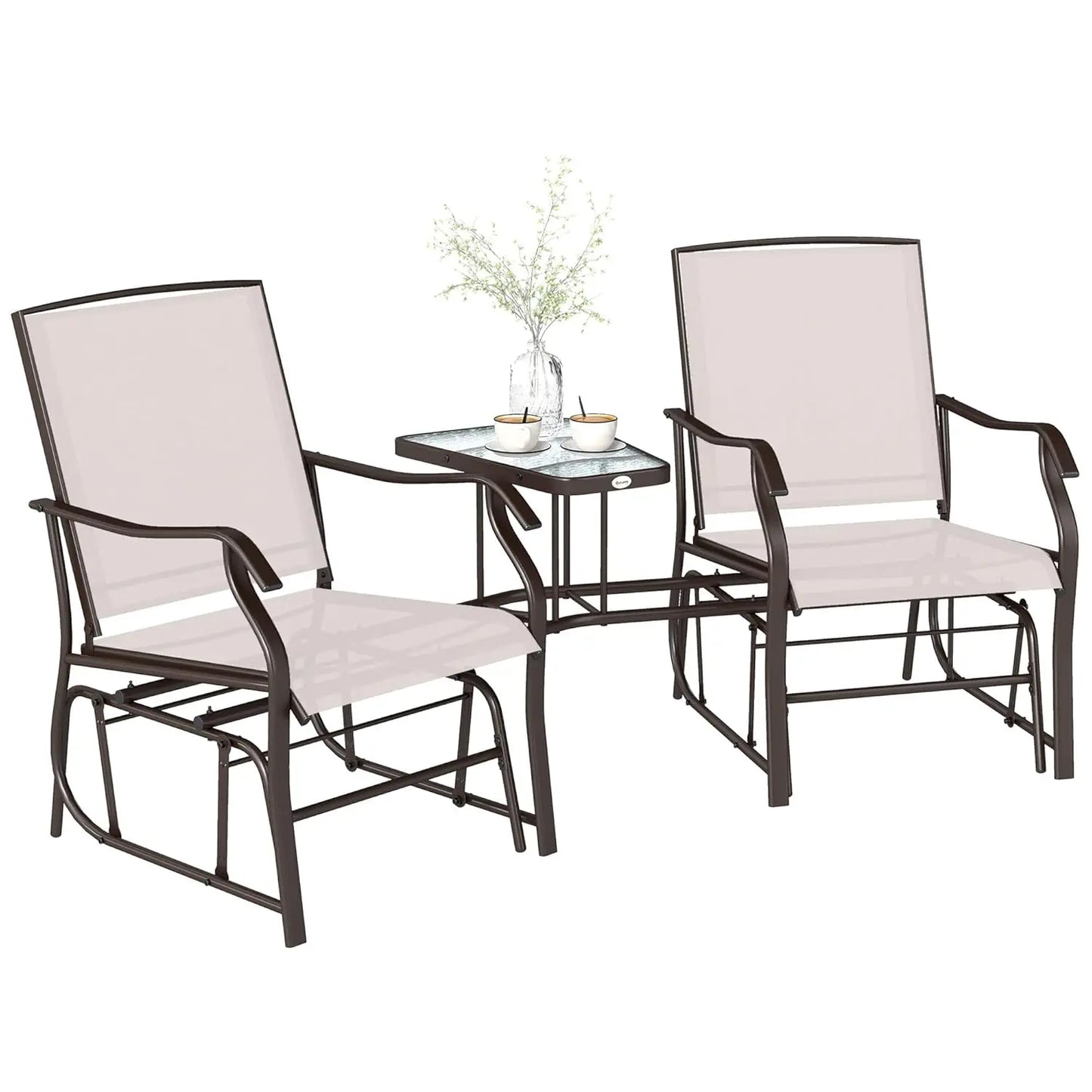 Outdoor Glider Chairs with Coffee Table, Patio 2-Seat Rocking Chair Swing Loveseat with Breathable Sling, Customized