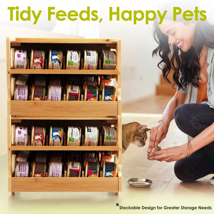 XMSJ Cat Food Can Organizer Bamboo Pantry Storage 36Cans