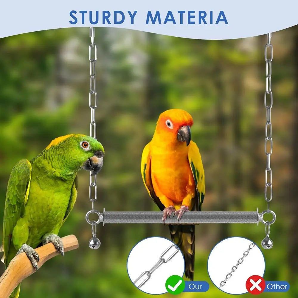 Large Bird Swing, Hanging Heavy Duty Parrot Swings Perches Stand Toys, Claw Grinding Birdcage Accessories for African Grey Cocka