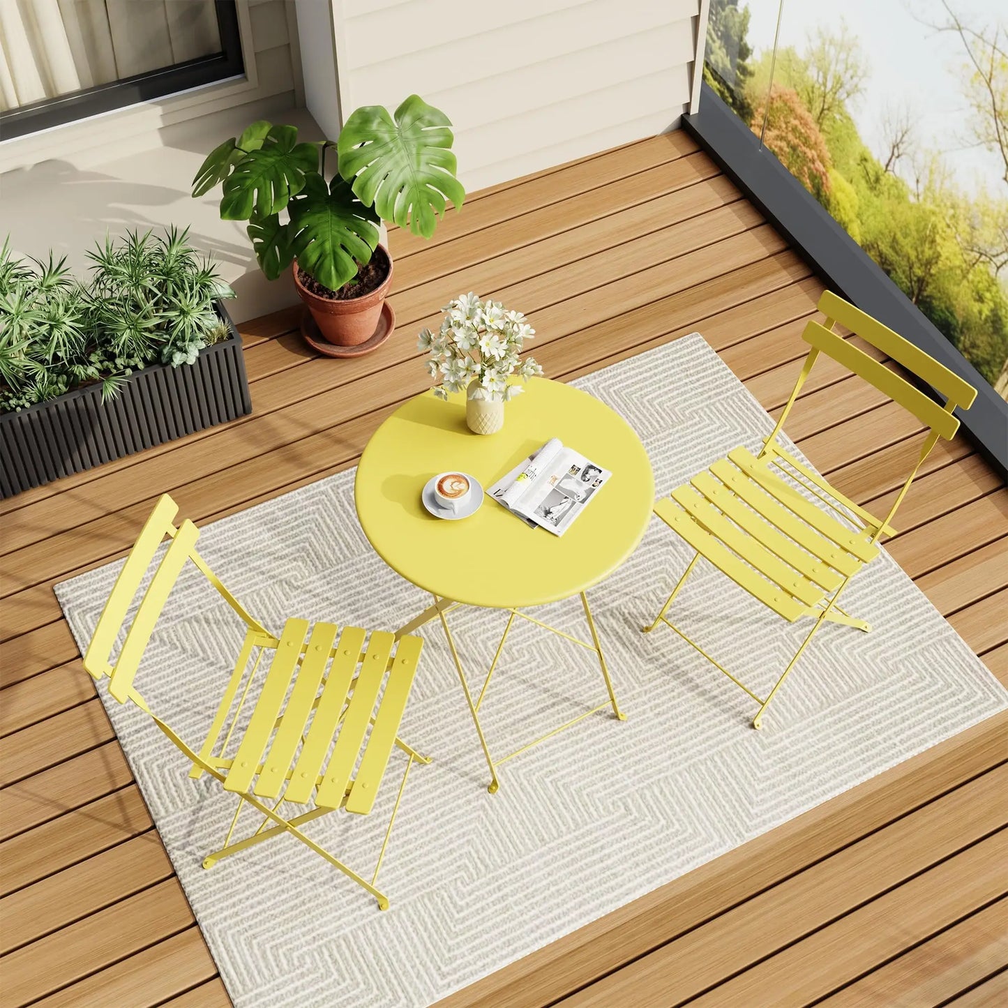 XIUWO Folding Bistro Table And Chairs Outdoor Patio Set