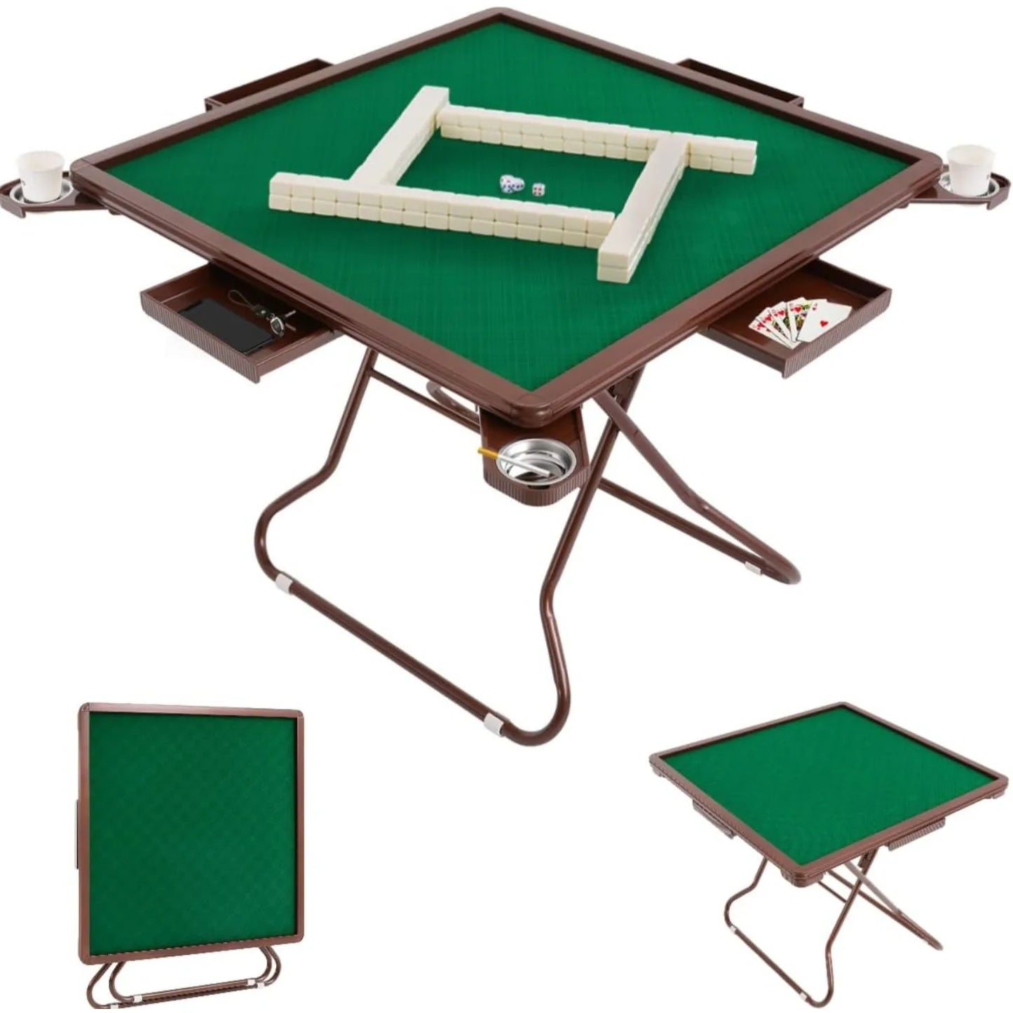 Mahjong Table with 4 Cup Holders & 4 Drawers for 4 People, Foldable Mahjong Table, Portable Mahjong Table, 34.65*34.65*28.74in