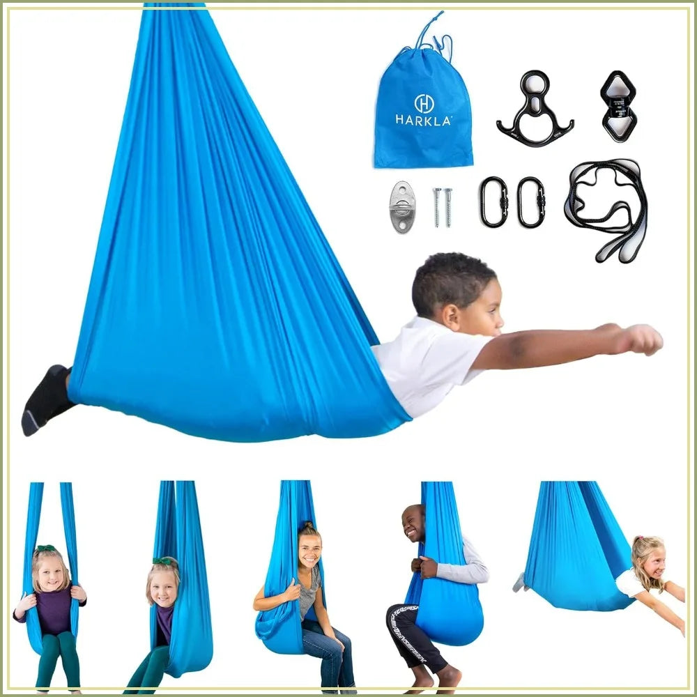 Sensory Swing for Kids & Adults - Holds 300lbs, Indoor Outdoor, Calming Effect, Durable Soft Fabric, Heavy Duty Hardware, Blue