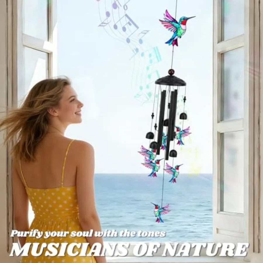 Hummingbird Wind Chimes Outdoor Metal For Patio Yard Garden