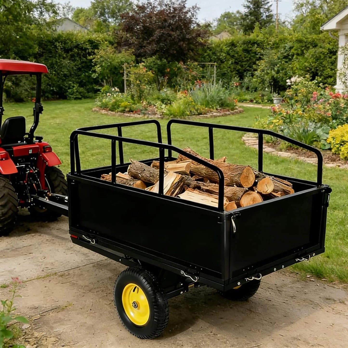 HiMISS Steel Dump Cart ATV Utility Trailer With Removable Sides