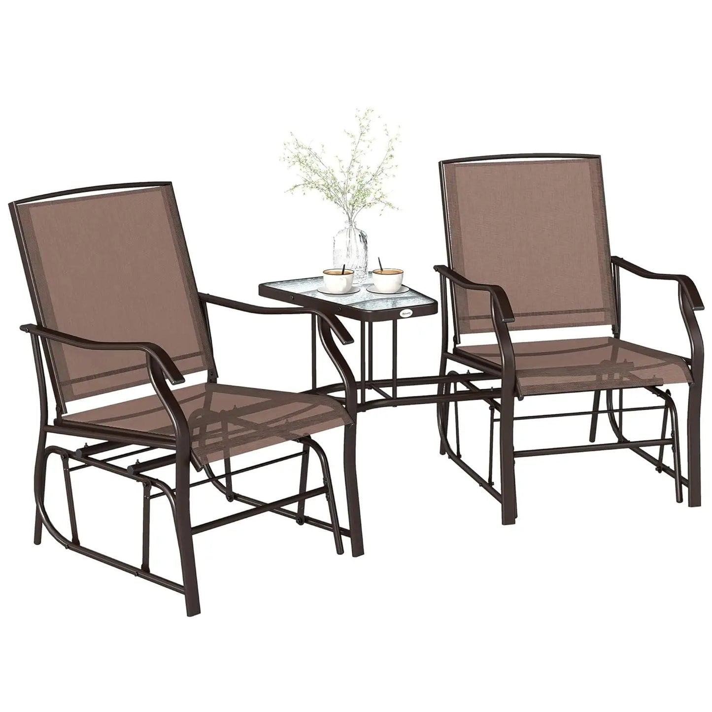 Outdoor Glider Chairs with Coffee Table, Patio 2-Seat Rocking Chair Swing Loveseat with Breathable Sling, Customized