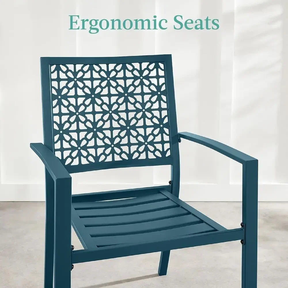 3-Piece Outdoor Bistro Set Steel Table and Stackable Chairs