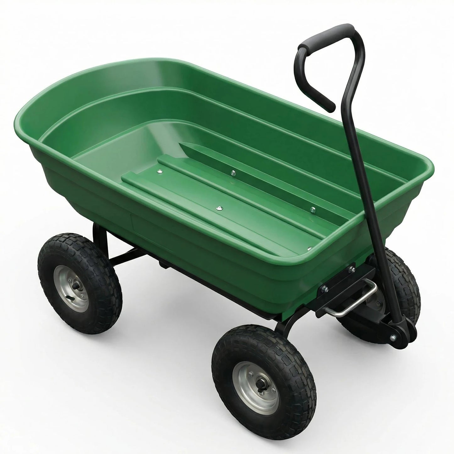 Heavy Duty 4 Wheel Garden Dump Cart 600 lb Utility Wheelbarrow Wagon With Poly Bed D-Handle For Yard Lawn Landscaping