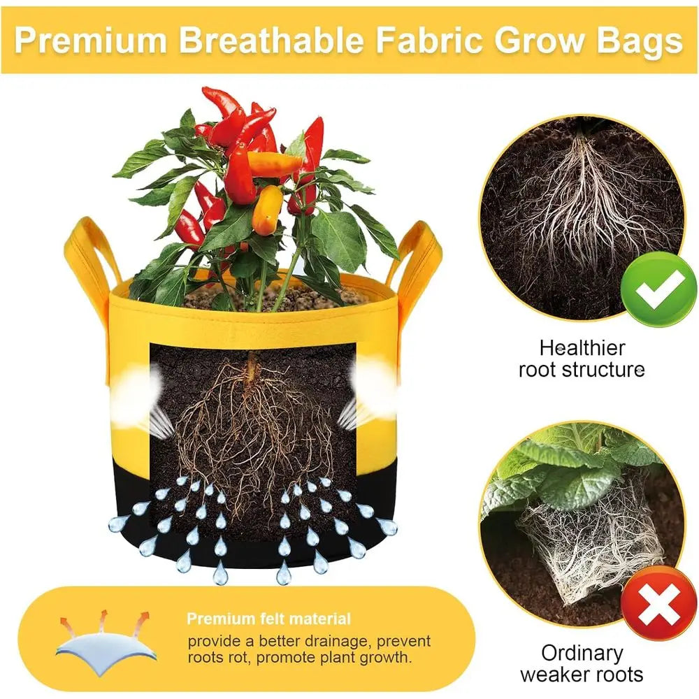 6 Pack Fabric Plant Pots With Handles For Outdoor Garden Planting