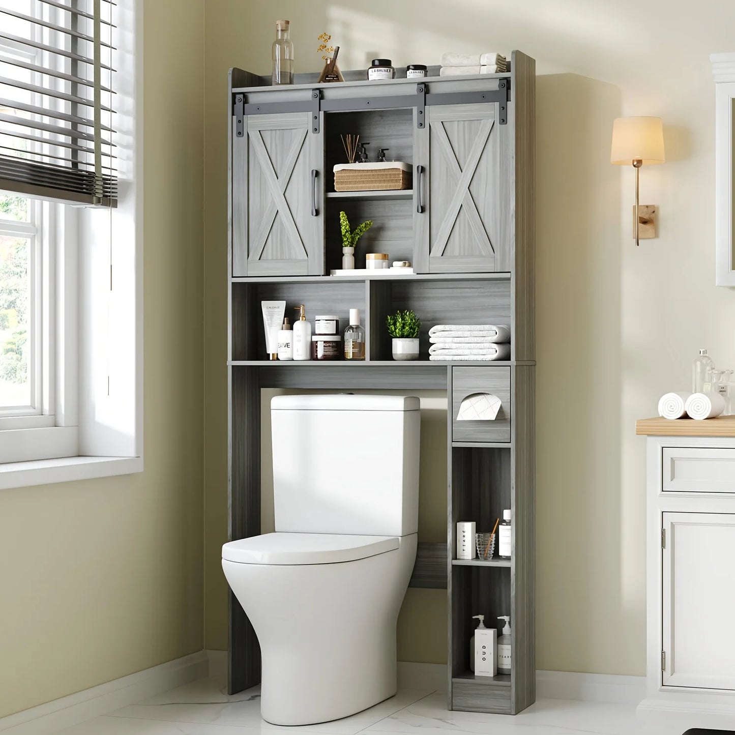 VABCHES Over Toilet Storage Cabinet With Toilet Paper Holder Stand
