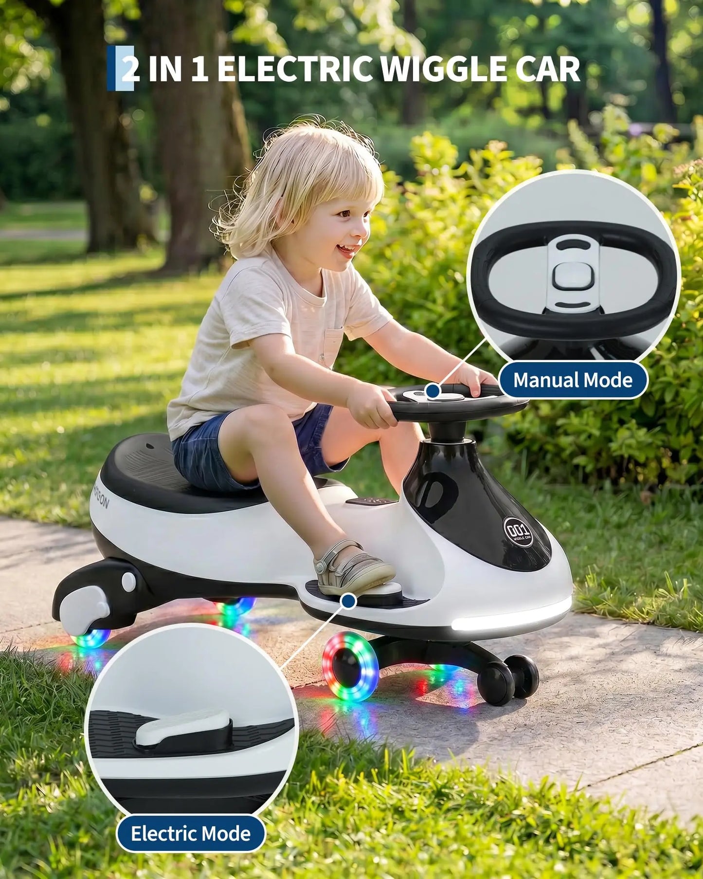 12V Electric Wiggle Car For Kids, 2 In 1 Ride On Swing Car With Pedal, Flashing Wheels Music, Anti-Rollover Toy For Toddlers