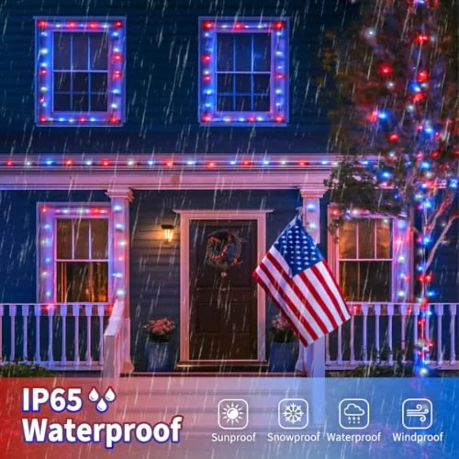 Solar String Lights 30LED Patriotic Outdoor Waterproof With 8 Modes